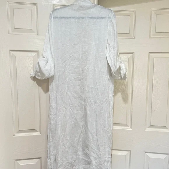 Made in Italy linen white Open Long Cardigan Pocket Lagenlook Beach relaxed SZ M - Picture 7 of 15